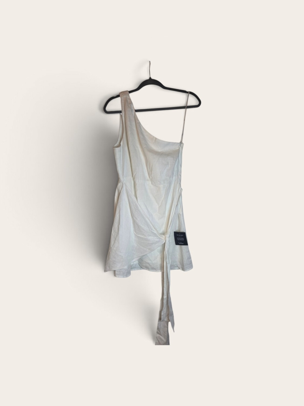 Lulu's One-Shoulder Cream Wrap Mini Dress